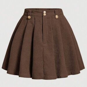 NWT Shein Mod XS Corduroy Mini Skirt Pleated Brown 2747-E